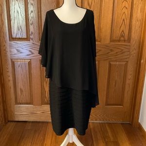 BETSY & ADAM Black Dress with Asymmetrical Sleeves, Size 16W
